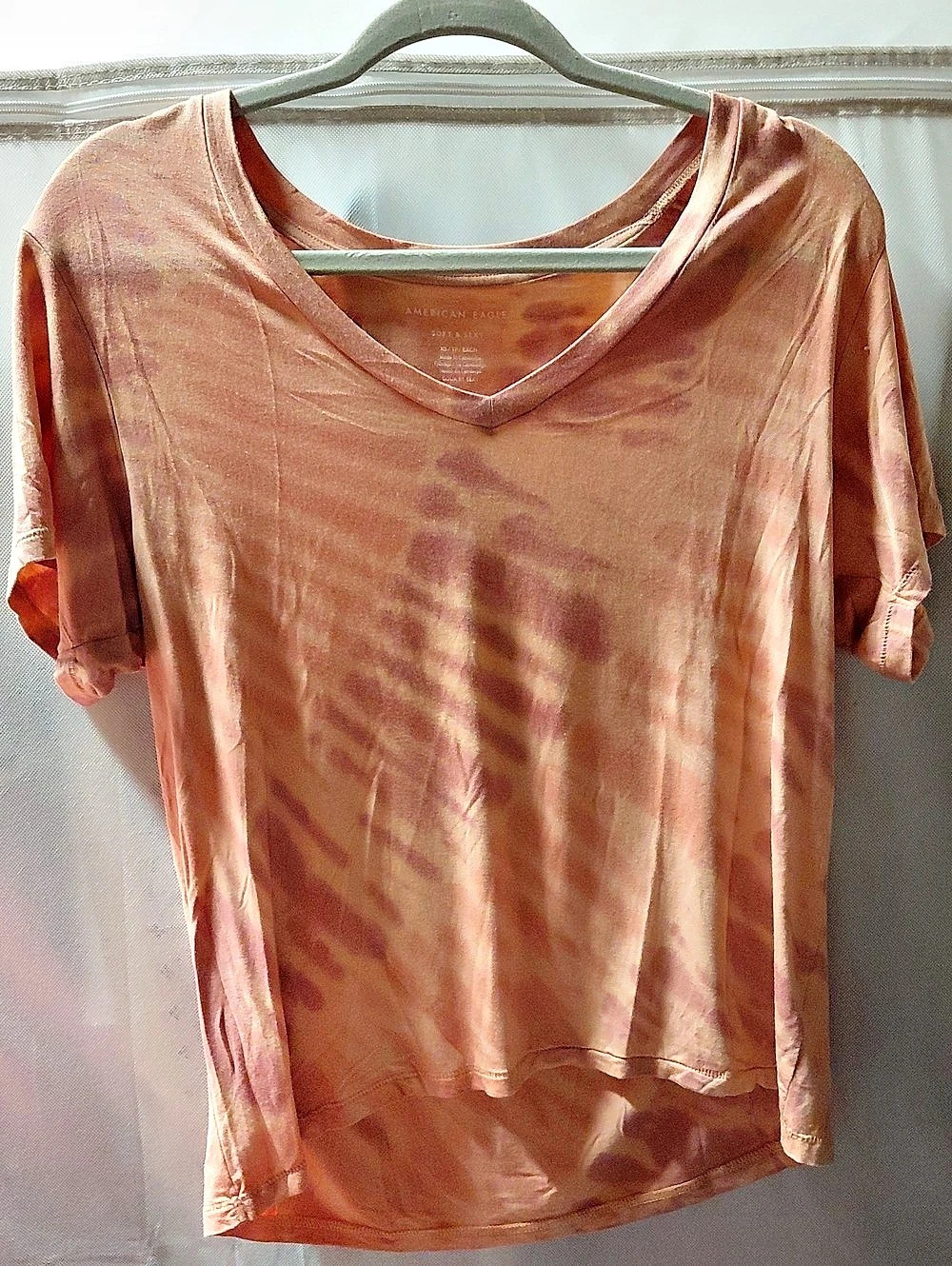 American Eagle Soft & Sexy V-Neck T-Shirt Tie-Dye Pink XL